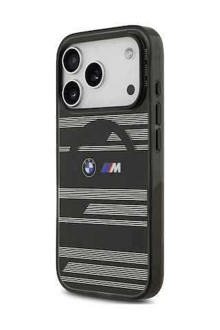 İphone 17 Pro Kılıf Bmw Lisanslı M-safeli Metal Kamera Butonlu Yatay Şeritli M Dizayn Kapak Siyah Siyah