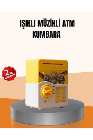 Atm Tasarımlı Sarı Işıklı Sesli Elektronik Kumbara Düz Renkli