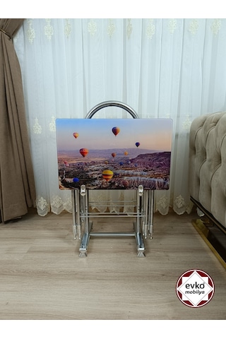 Evko Mobilya Çanta Zigon Sehpa, 4'lü Sehpa, Zigon Sehpa, Servis Sehpası, Camlı Sehpa, Katlanır Sehpa -
