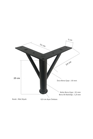 4 Adet Firkete Ayak Metal 25 Cm Mat Siyah Mobilya Koltuk Ayağı Siyah