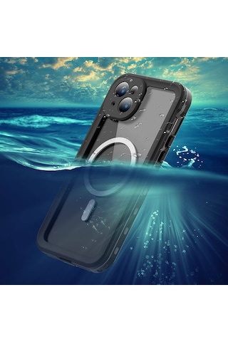 Apple Uyumlu iPhone 15 Plus Kılıf 1-1 Su Geçirmez Kılıf Siyah