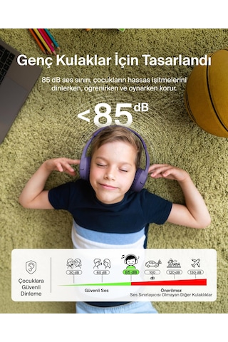 Belkin Soundform Mini Kablosuz Çocuk Kulaklığı, Entegre Mikrofonlu Ve Eğlenceli Çıkartmalı, 30 Saat Oynatma Ders, Tatil, iPhone, Apple iPad Uyumlu, Galaxy İçin Kulak Üstü Kulaklık, Lila