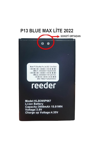 Reeder P13 Blue Max Lite 2022 Batarya Model Klb395p667 3950mah