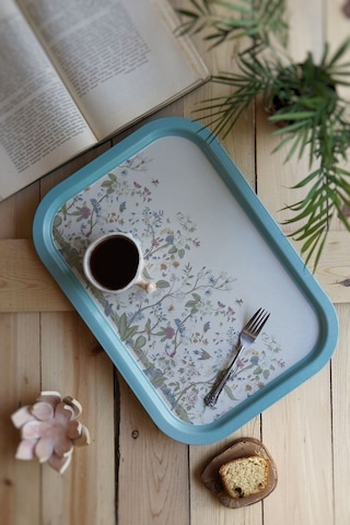 Flora Desenli Büyük Metal Tepsi, 28,5 X 40 Cm Desenli