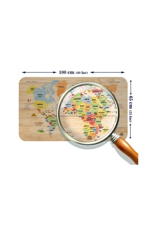Ahşap Görünümlü Türkçe Eğitici Detaylı Atlası Dünya Haritası Duvar Sticker -60x105-3868 - Renkli Çok Renkli