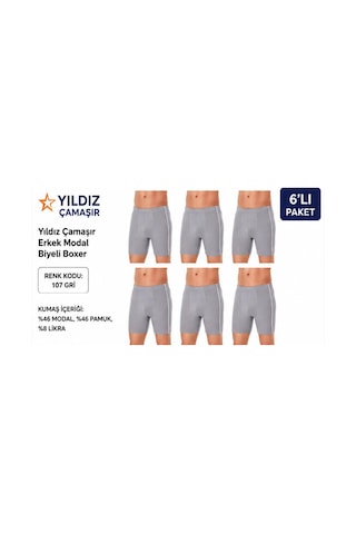 Yıldız Çamaşır Erkek Modal Biyeli Boxer 105-106-107-108-109 - 6 Adet Gri