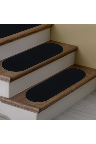 Siyah Velür Kaymaz Tabanlı Merdiven Basamak Paspası / Halısı (470758236)