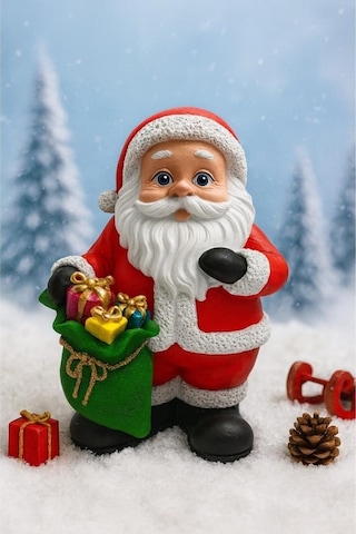 Dekoratif El Yapımı Büyük Boy 25x16 Cm Noel Baba Biblosu Yılbaşı Dekoratif Süs Yeni Yıl Ev Ofis Masa Üstü Dekorasyonu
