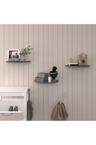 Doğal Modern Organizer Düzenleyici 3'lü Oval Dekoratif Kitaplık Banyo Mutfak Duvar Rafı Antrasit