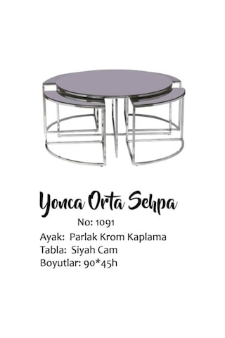 Brc Yonca Zigon-Orta Sehpa1091 Düz Siyah Temper Cam Metal Transmi