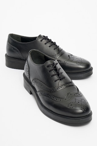 Luvishoes Avra Siyah Cilt Hakiki Deri Kadın Oxford Ayakkabı Siyah