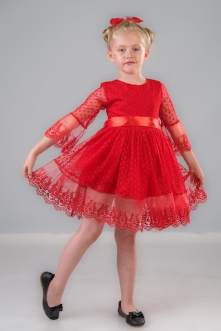 Mnk Baby & Kids Dream Luxury Dantel Kız Çocuk Elbise Mnk0327 Kırmızı