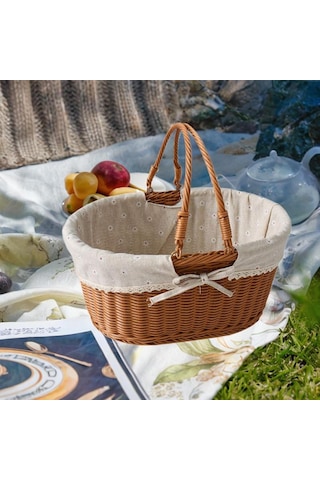 Homyl Taklit Rattan Piknik Sepeti Dokuma Meyve Stil D