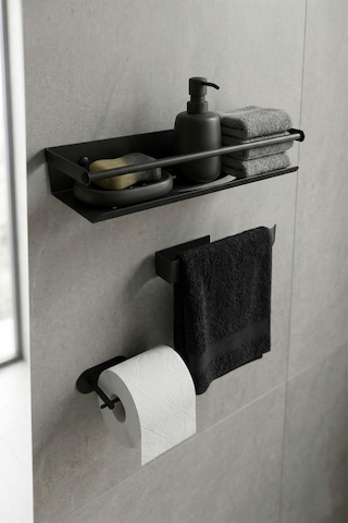 Zift Unique Yapışkanlı Banyo Aksesuar Seti , Paslanmaz Çelik Tuvalet Banyo Havlu Askısı , Raf , Stand Siyah