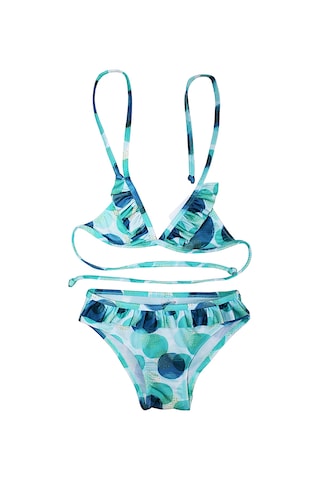 Lolliboomkids Kız Çocuk Fırfır Detaylı Üçgen Bağlamalı Yeşil Geometrik Desenli Bikini Takımı Yeşil