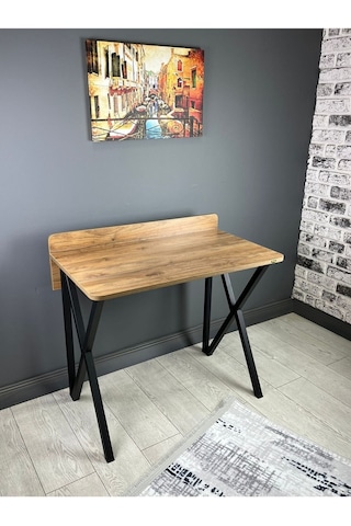 Hayal Ceviz Çalışma Masası Bilgisayar Ofis Masası Metal Siyah Ayaklı 90 Cm Ceviz