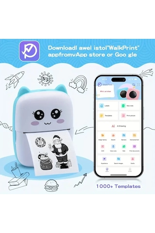 Taşınabilir Yazıcı, Mini Cep Kablosuz Termal Yazıcı Android Apple iOS Uyumlu Akıllı Telefonlar İçin Uygun, Bt Mürekkepsiz