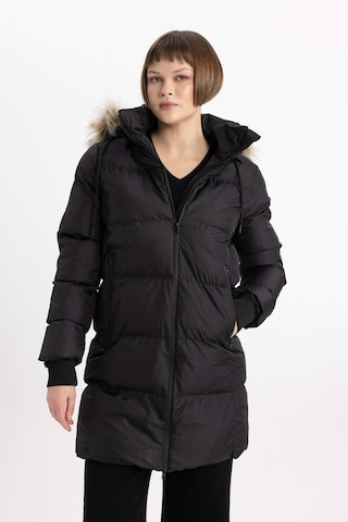 DeFacto Su İtici Şişme Uzun Mont Parka Rüzgar Geçirmez Fermuarlı Suni Kürk Çıkarılabilir Kapüşonlu A4105AX24SPBK27 Siyah