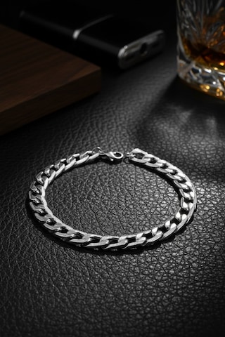 Premium Kalem İşlemeli Gurmet Zincir Erkek Bileklik - Gümüş Renk, Klasik Kalın Tasarım 19 Cm