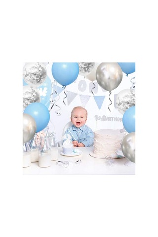 Beysüs 15'li Gümüş Konfetili 5 Şeffaf Balon 5 Makaron Mavi 5 Metalik Gri Balon Seti Standart