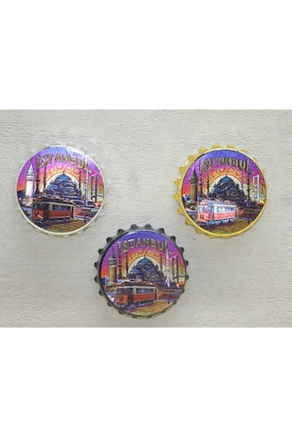 Magnet Nostaljik Dekoratif Buzdolabı Hediyelik Turistik Şehir İstanbul Temalı Gazoz Kapağı Magnet