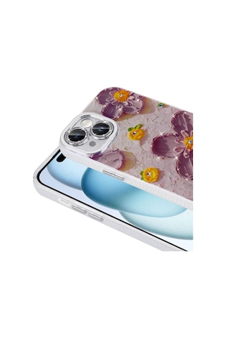 Nourthkiingdom Apple Uyumlu iPhone 14 Kılıf Çiçek Desenli Parlak Taşlı Sert Silikon Nrtk Garden Kapak - Beyaz Beyaz
