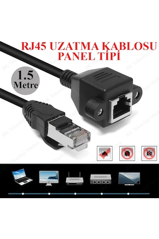 Panel Montaj Rj45 Erkek Rj45 Dişi Uzatma Lan Kablosu-1.5 Metre
