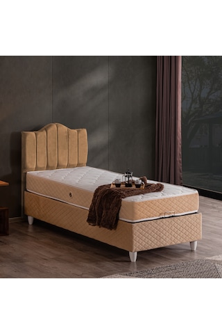 Trend Tek Kişilik Baza Başlık Letto Yatak Seti Bej 90 x 200
