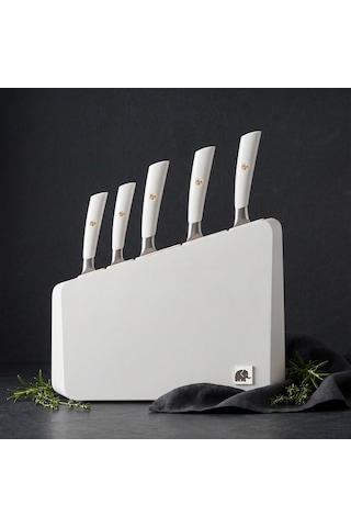 Jumbo Katana Standlı 6 Parça Beyaz Bıçak Seti Şeffaf