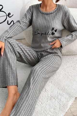 Zhlbutik Genç Baskılı İ Nterlok Pijama Takımı Açık Gri