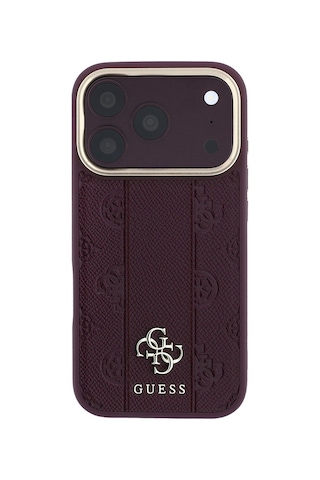 Apple Uyumlu iPhone 18 Pro Kılıf Guess Lisanslı M-safe Şarj Özellikli Şeritli Peony 4g Ve Yazı Logolu Kapak Bordo
