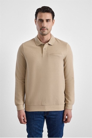 Süvari Bej Regular Düz Fermuarlı Polo Yaka Sweatshirt Sw2013700028-bj3