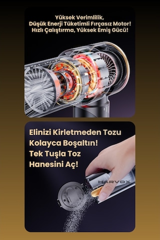 Harvox 18000 Pa Güçlü Araç Süpürgesi Taşınabilir, 6000 Mah, Üflemeli, Çantalı Gri-kahve