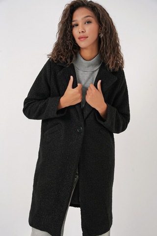 Hiccup Bdart Oversize Dokulu Uzun Peluş Ceket Siyah