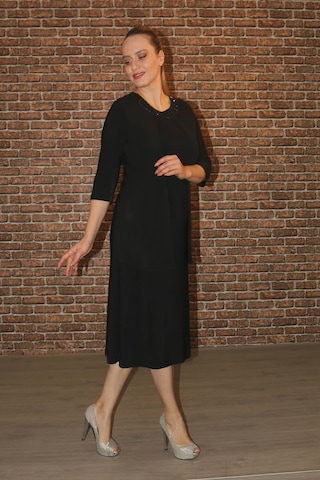 Nidya Moda Büyük Beden Kadın Siyah Taşlı Abiye Elbise-4093AS Siyah