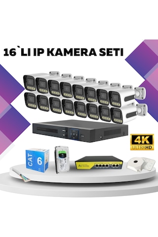 16'lı Güvenlik Ip Kamera Seti - 4mp Dış Mekan Kamera, 3.6mm Lens,