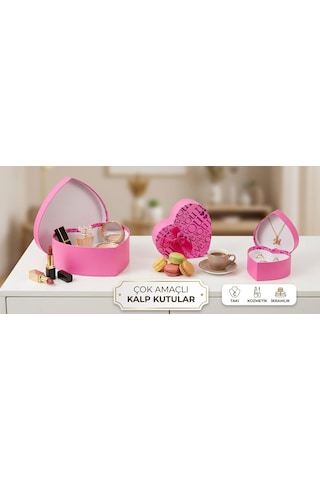 Sevdiklerinizi Mutlu Etmenin En Şık Yolu 3'lü Kalp Hediye Kutu Seti 3'lü Set I Love You Pembe