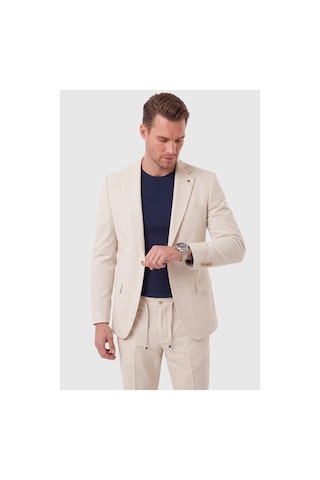Deepsea Erkek Slim Fit Dar Kesim Çizgili Gofre Kumaş Bej Takım Elbise Tek Düğme İpli Pantolon 2602311