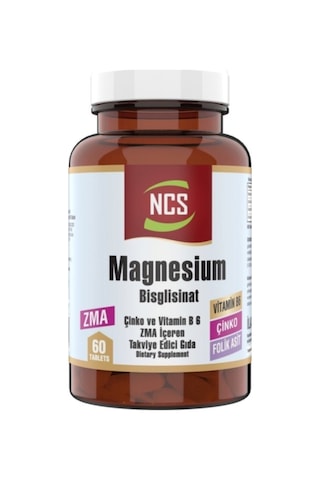 Zma Magnesium Bisglisinat Çinko Folic Acid Vitamin B 6 60 Tablet