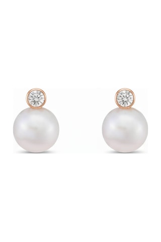 14 Ayar Altın Pırlantalı 0,02 Karat İnci Küpe 3 Mm Rose