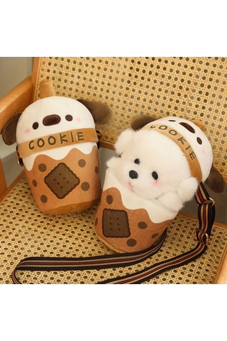 Ebitda Sevimli Çay Fincanında Köpek Yavrusu Peluş Çocuk Omuz Çantası Kahverengi Kahverengi