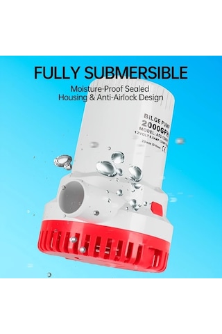 Motion003 12v 2000gpm Yüksek Akışlı Bilge Pompası Ağır Hizmet Tipi Denizaltı Pompası Tekneler Yatlar İçin Abs Bakır Amonyak Lif Beyaz Düşük Gürültü