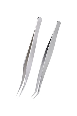 Teltree "2'li Paslanmaz Çelik Kirpik Uzatma Maşası Seti - Düz Ve Kavisli Uçlu, Taşıma Kutusu Hediyeli"