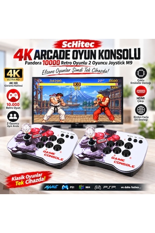 Schitec 4k Arcade Oyun Konsolu Pandora 20000 Retro Oyunlu 2 Oyuncu Joystick M9