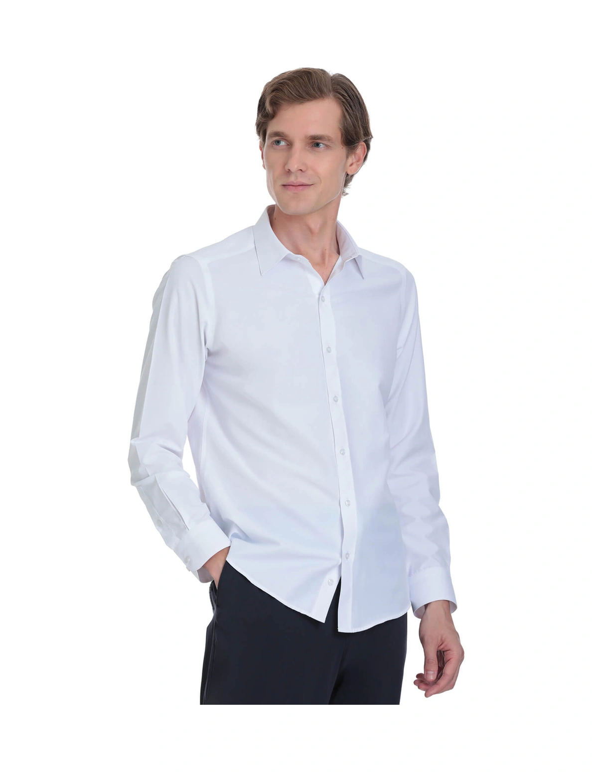 Hatemoğlu Beyaz Slim Fit Slim Yaka Pamuklu Uzun Kollu Gömlek 4111993