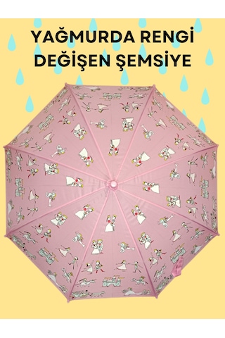 Yağmurda Rengi Değişen Pembe Kız Çocuk Şemsiye Pembe