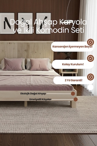 Alaz Dikey Başlıklı Masif Ahşap Karyola Ve 2 Adet Vernik 90x200