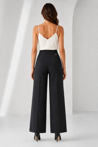Bihan Store Kadın Yüksek Bel Palazzo Kumaş Yan Fermuarlı Pantolon Y26-259-siyah