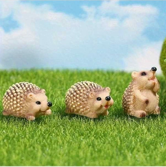 Trendooze Çiçekli Kirpi Bahçe Dekoru - Gerçekçi Reçine Figürler 3 Adet Klasik Mini Kirpi