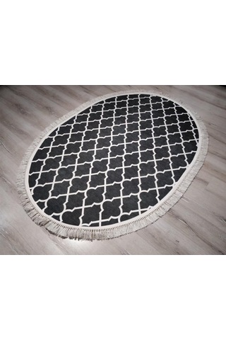 Yamalıhome Angel 1498-00 Fas Vezir Siyah 120X180 Cm Saçaklı Oval